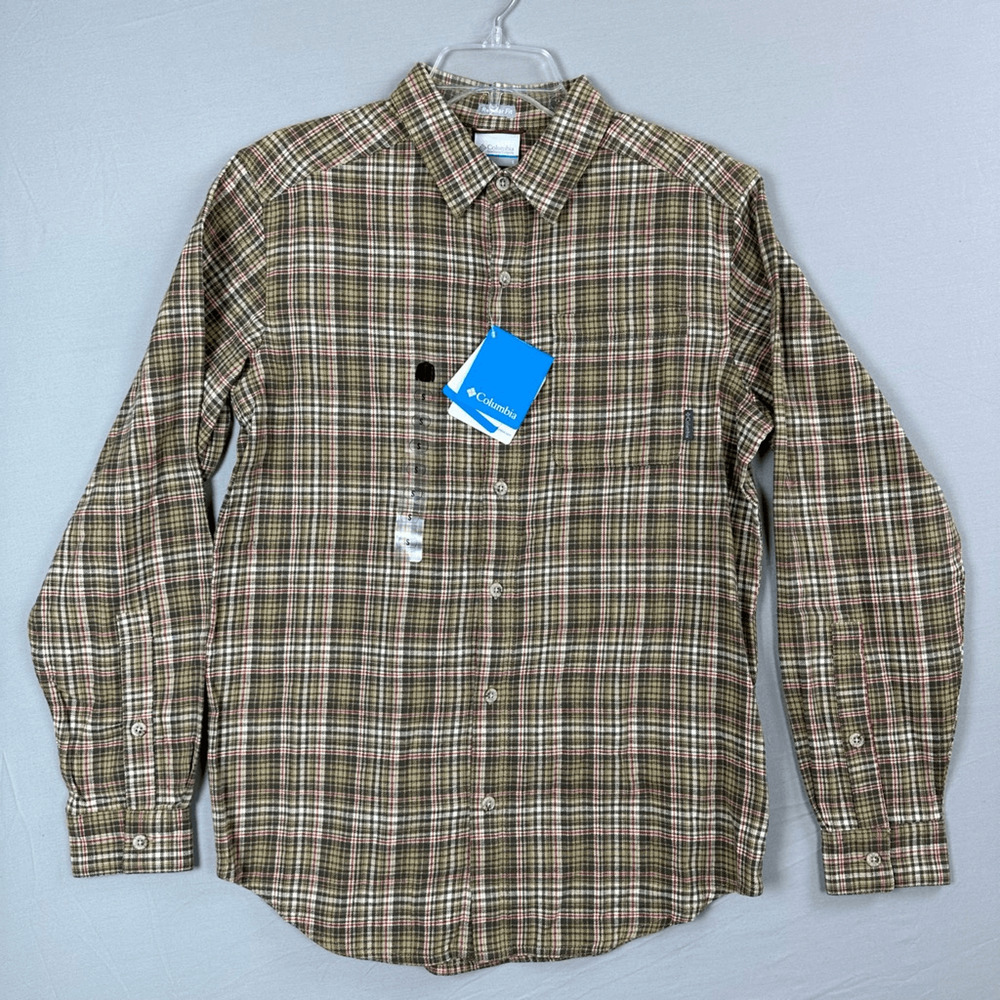 Columbia Men’s Boulder Ridge Flannel Shirt Small Regular Fit Brown Tan Plaid